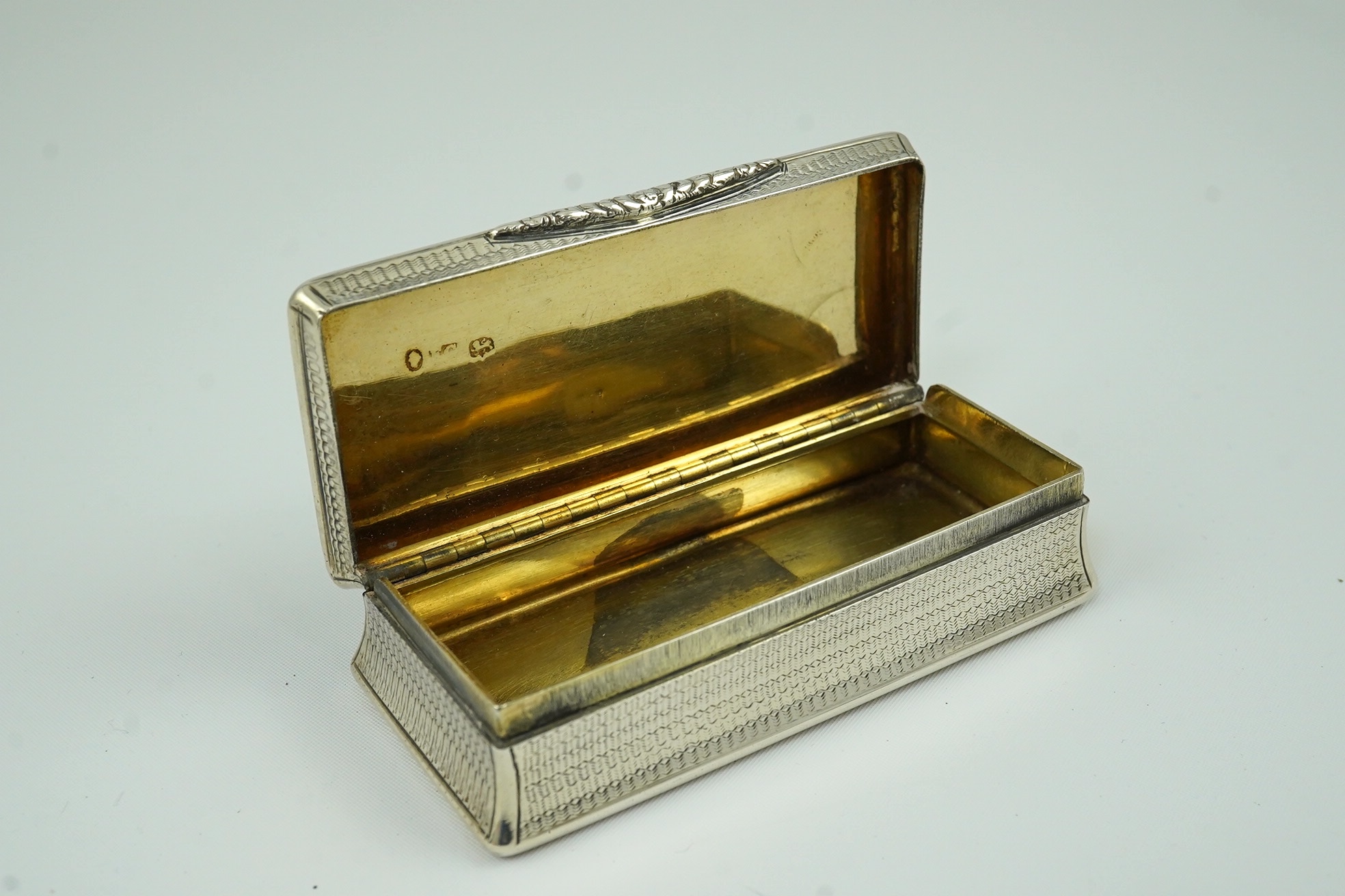 A late William IV engine turned silver rectangular snuff box, by Francis Clark